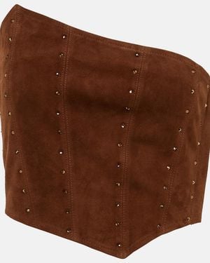 Alessandra Rich Asymmetrical Strapless Suede Top - Brown