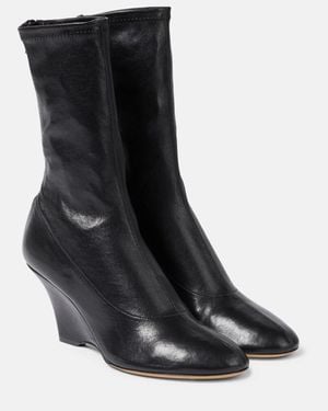 KHAITE Apollo Wedge Leather Ankle Boots - Black
