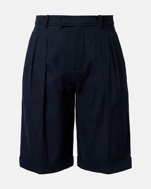 Saint Laurent Pleated Cotton Bermuda Shorts - Blue