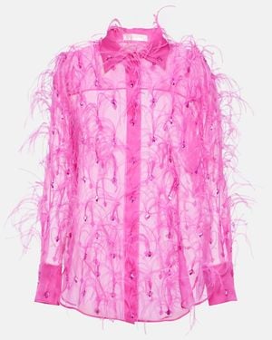 Valentino Embroidered Silk Organza Blouse - Pink