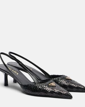 Prada Woven Leather Slingback Court Shoes - Black