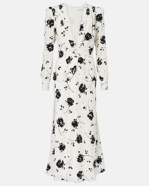 Alessandra Rich Floral Silk Midi Dress - White