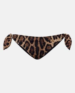 Dolce & Gabbana Leopard-Print Bikini Bottoms - Brown