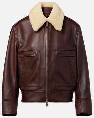 Bottega Veneta Shearling-Trimmed Leather Jacket - Brown