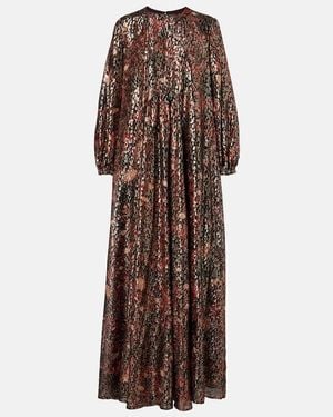 Max Mara Zinnia Metallic Silk-Blend Maxi Dress - Brown