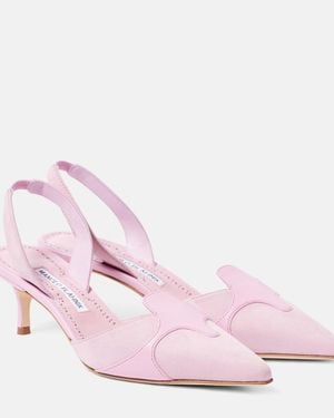 Manolo Blahnik Poligleto 50 Suede Slingback Pumps - Pink