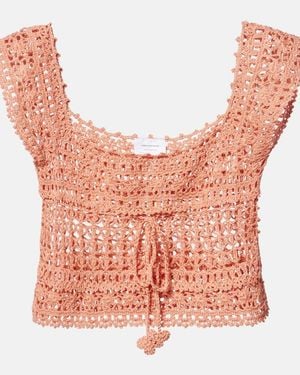 Anna Kosturova Deauville Crochet Cotton Crop Top - Pink