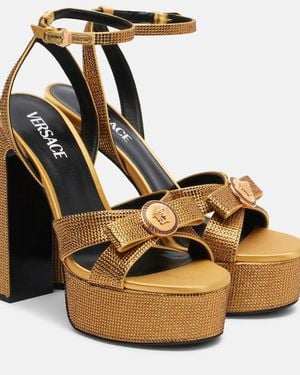 Versace Gianni Ribbon 140 Satin Platform Sandals - Metallic