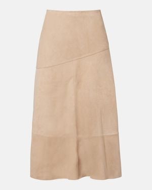 Yves Salomon Suede Midi Skirt - Natural