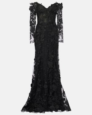 Monique Lhuillier Floral Lace Gown - Black