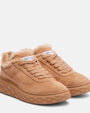Jimmy Choo Diamond Maxi Shearling-Trimmed Suede Sneakers - Brown