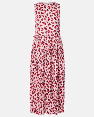 Jil Sander Floral Pleated Midi Dress - Red