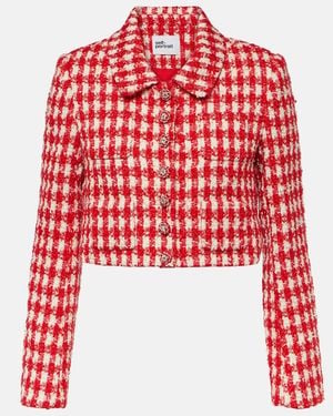 Self-Portrait Crystal-embellished Metallic-bouclé Woven Jacket - Red