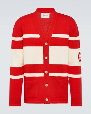 Gucci Cardigan Aus Baumwollstrick Mit GG - Rot