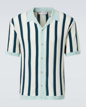 King & Tuckfield Striped Knitted Wool Bowling Shirt - Blue