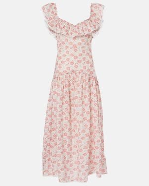 RIXO London Eugene Floral Ruffled Cotton Midi Dress - Pink