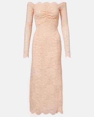 Rabanne Sequined Off-Shoulder Lace Midi Dress - Natural