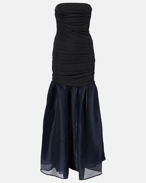 STAUD Liya Ruched Jersey And Organza Gown - Blue