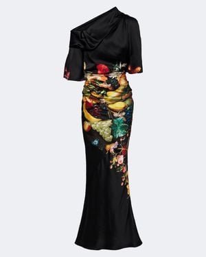 Dries Van Noten Bedruckte Robe Aus Seidensatin - Schwarz