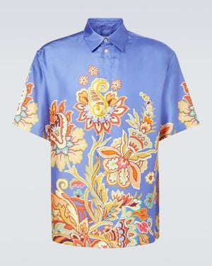Etro Floral Silk Bowling Shirt - Blue