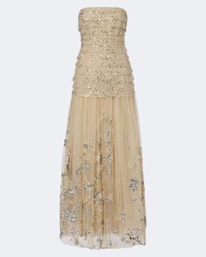 Georges Hobeika Sequined Tiered Tulle Bustier Gown - Natural