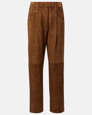 Brunello Cucinelli Suede Straight Trousers - Brown