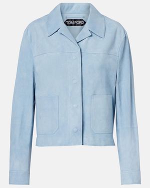 Tom Ford Cropped Suede Blouson Jacket - Blue