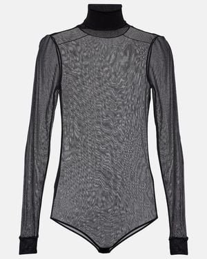 Maison Margiela Mockneck Sheer Mesh Bodysuit - Grey
