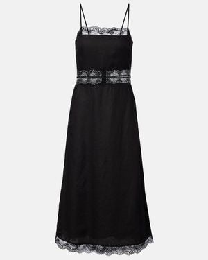 STAUD Amalina Lace-Trimmed Linen Midi Dress - Black