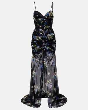 Blumarine Floral Ruched Sheer Gown - Black