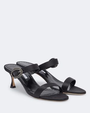 Manolo Blahnik Mules Zutosanmu De Saten Adornados - Negro
