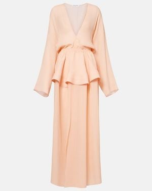 Alaïa Vestido Largo De Georgette Con Peplum - Rosa