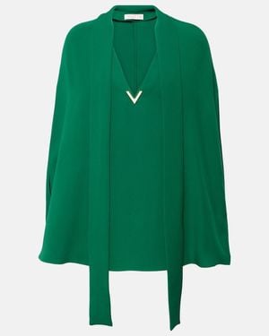 Valentino Caped Tie-Neck Silk Blouse - Green