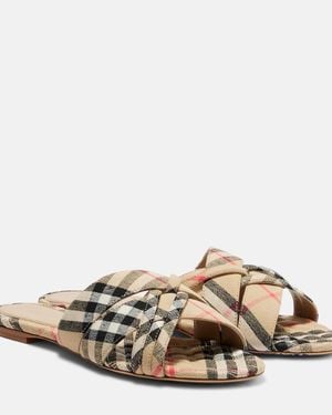 Burberry Check Slides - Brown