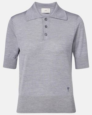 Ami Paris Wool And Silk Polo Shirt - Gray