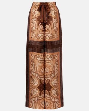 Zimmermann Luna Paisley Silk Palazzo Trousers - Brown