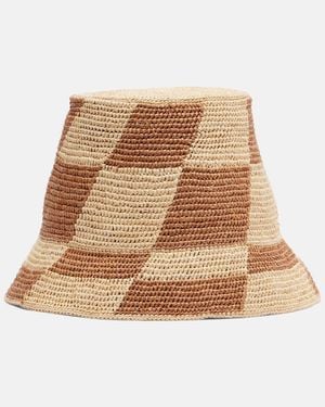 ALÉMAIS Checked Raffia Bucket Hat - Natural