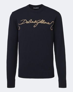 Dolce & Gabbana Bestickter Pullover Aus Schurwolle - Blau