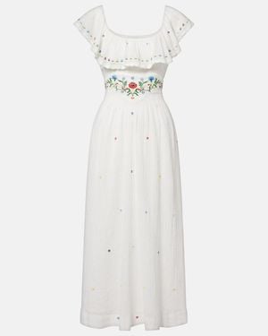 RIXO London Ebony Embroidered Cotton Midi Dress - White