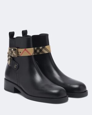 Burberry Check Ankle Boots Huntley Aus Leder - Schwarz