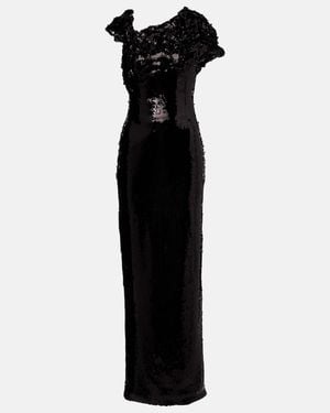 Marmar Halim Asymmetric Sequined Gown - Black
