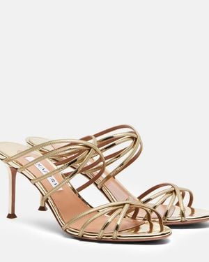 Aquazzura Tell Me Mirrored Leather Mules - Metallic