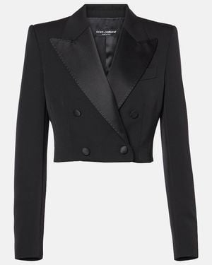 Dolce & Gabbana Cropped Cotton-Blend Tuxedo Jacket - Black
