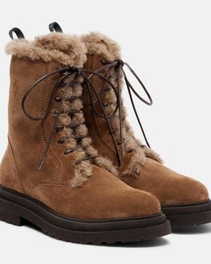 Brunello Cucinelli Monili Shearling-Lined Suede Combat Boots - Brown