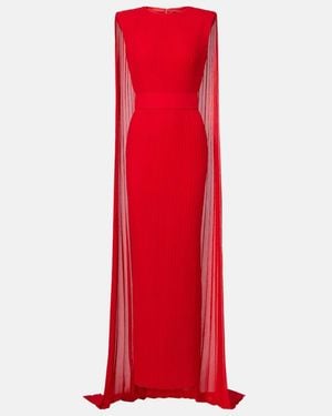 Solace London Tavia Caped Pleated Gown - Red