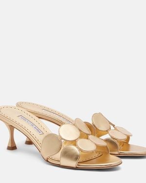 Manolo Blahnik Sandalen Haribalmu 50 Aus Metallic-Leder - Natur