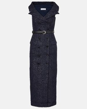 Self-Portrait Belted Boucle Midi Dress - Blue