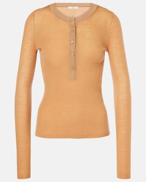 Chloé Ribbed-Knit Wool Henley Shirt - Orange