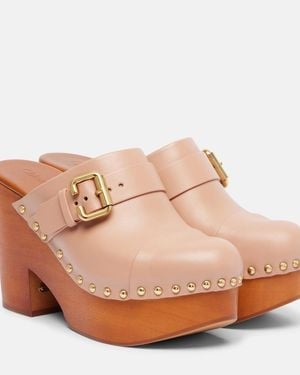 Chloé Jeannette 80 Studded Leather Clogs - Brown