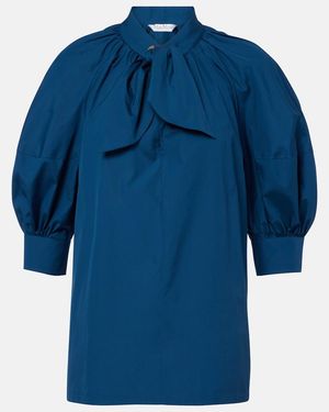 Max Mara Tie-Neck Cotton Poplin Blouse - Blue